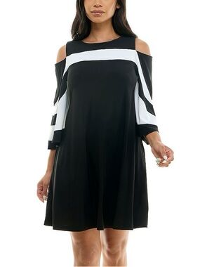 Nina Leonard Black & White Cold-Shoulder Mini Dress